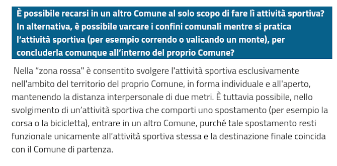 Decreto Natale: per sport si può uscire dal Comune in zona rossa